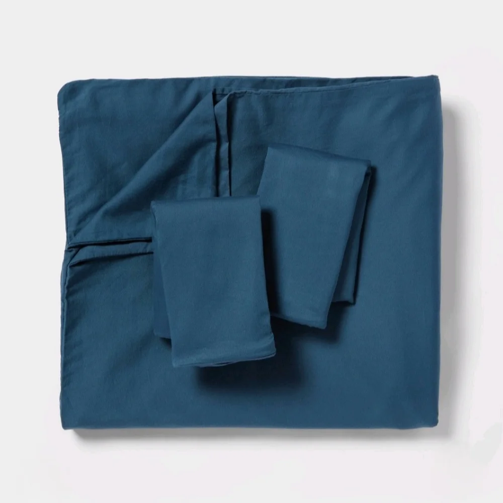 Threshold Washed Cotton Sateen Duvet Cover and Sham Set Indigo